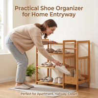 Étagère à chaussures en bambou écologique, étagère à bottes multifonctionnelle, organisateur de chaussures, étagère à chaussures pour entrée avec compartiment de rangement latéral pour la maison