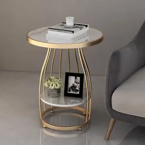 China Supplier Nordic Wrought Iron Marble Coffee Table Bedside Cabinet Round Table