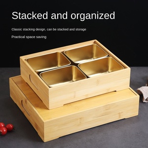 Japanisches klassisches Edelstahl-Geschirrteller-<span class=keywords><strong>Set</strong></span> mit Bambus-Holz tablett für Hot <span class=keywords><strong>Pot</strong></span> Barbecue Party - Product Image 5