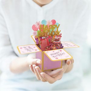 Tarjeta de Cumpleaños 3D Pop-up - Caja de Regalo con Tarjeta de Felicitación y Sobre para Mujeres, Hombres, Niños, Amigos (Rosa) - Product Image 5