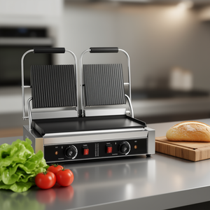 Plancha de Contacto Eléctrica Comercial de 3600W, Acero Inoxidable, Doble Sandwichera, Control de Temperatura, Placa Plana de 19x9 - Product Image 2