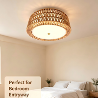 Plafonnier en rotin naturel tissé à la main, luminaire rond bohème, lumière chaude, décoration de style farmhouse
