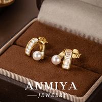 Pendientes clásicos de perlas de joyería de plata 925 para mujeres de negocios con perlas Akoya de 8mm y respaldos seguros