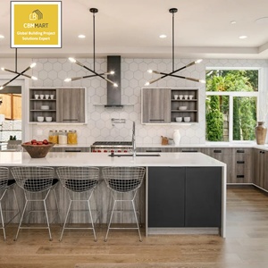 Armoire de cuisine moderne CBMmart en chêne rouge massif avec porte de cuisine en placage de bois et plan de travail en <span class=keywords><strong>pierre</strong></span> naturelle - Product Image 4
