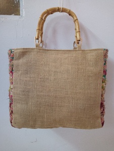 Handmade Women's Jute Bohemian Tote Bag with Natural Bamboo Handle Eco Friendly Reusable Casual Shoulder Handbag Spacious - Product Image 5