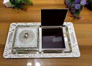 NIRMALA HANDICRAFTS Boîtes à fruits secs en argent allemand et bois, style moderne, avec plateau, pour la décoration artistique de la maison et du salon - Product Image 2