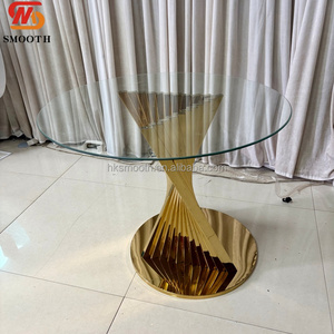 SMOOTH Latest Twist Base Round Glass Dessert <b>Table</b> Modern Stainless Steel Flower Cake <b>Table</b> for Wedding Home Use - Product Image 5