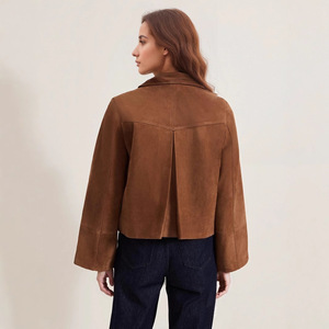 Chaqueta de <span class=keywords><strong>Cuero</strong></span> Genuino para Mujer, Estilo Europeo Americano, Transpirable, con Botones, Doble Botonadura, Hilo 75d, Color Sólido - Product Image 4