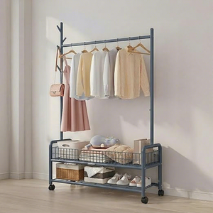 Minimalist Metal Clothing <b>Rack</b> With Wheels Three-Layer Storage Stand For Wardrobe Use - Product Image 6