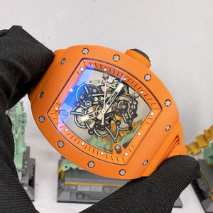Premium Bright Orange Tonneau Skeleton <b>Watch</b> Men High-End Openwork Ultra-Light Mechanical Wristwatch With Sports Design - Product Image 1