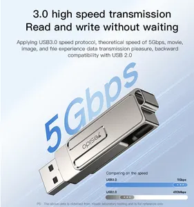Yesido Silver Metal Rotating Pendrive 8gb 16gb 32gb 64gb 128gb 2 In 1 Dual Use Adapter Memory Stick Usb Flash Drive