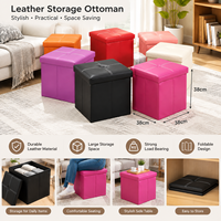 Pouf de rangement pliable en cuir 38x38x38cm, repose-pieds cube, capacité 150kg, espace de rangement dissimulé, siège gain de place pour salon et chambre