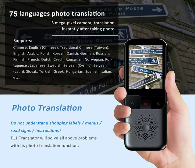 Portable Smart AI Translator with Touch Screen Offline & Online Support 138 Languages AI Voice Recognition & ChatGPT Portable