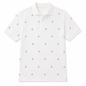 Polo personnalisé pour homme, blanc, broderie ancre, manches courtes, piqué coton, style preppy, respirant, coupe classique - Product Image 4