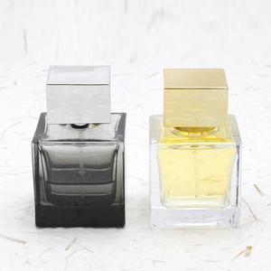 Custom Luxury square crimp Perfume Glass <b>Bottle</b> 30ml 50ml 100ml <b>empty</b> clear Perfume <b>Bottle</b> with golden cap and white cap - Product Image 1