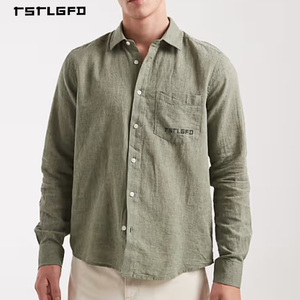Camisa de Lino Premium para Hombre, Color Verde Oliva, 100% Lino, Corte Regular, con Botones, Camisas al por Mayor - Product Image 1