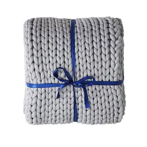 Chunky Hand Knitted Blanket Soft Giant Yarn Cotton Tube Weighted Blankets USA