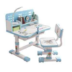 Conjunto de mesa e cadeira de altura ajustável para crianças e estudantes domésticos com estantes, mesa de estudo para crianças em idade escolar
