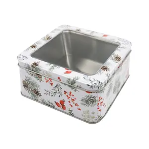 Square Tin Packaging with Window Lid Candy Metal Box Christmas Cookie Tin box