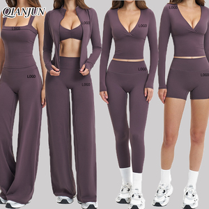 Ensemble de yoga personnalisé pour femmes, 7 pièces, vêtements de sport, spandex/nylon, respirant, séchage rapide, haut à manches longues, legging taille haute, ensemble de yoga - Product Image 1
