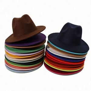 Sombrero Fedora de Ala Ancha Plana, Formal e Informal, para Adultos Unisex, Color Borgoña Sólido, Poliéster/Algodón, para las 4 Estaciones, Venta al Por Mayor - Product Image 3