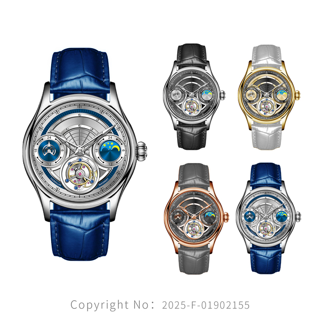 OEM/ODM Custom Copyright New Design Mens Dual Time/Lunar Phase Multifunctional Tourbillon Mechanical Watches Luminous Waterproof