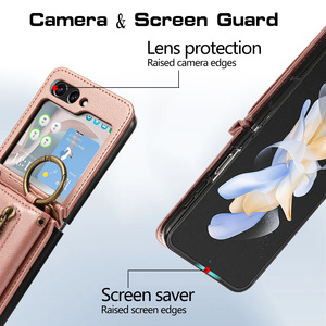 Pour <span class=keywords><strong>Samsung</strong></span> Z Flip 7 étui portefeuille avec lanière en cuir PU <span class=keywords><strong>collier</strong></span> bandoulière sangle anneau support couverture de téléphone pour Galaxy Z Flip 4 5 6 - Product Image 3