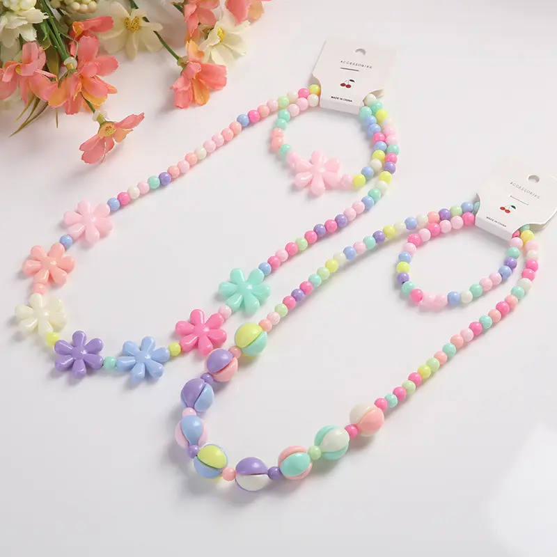 Collar de color caramelo para niños, joyería, cuentas, pulsera, dos juegos de decoración al por mayor