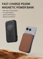 Mag Batterie externe Safe 20W Charge rapide Banque d'alimentation sans fil Chargeur rapide de téléphone Banque d'alimentation magnétique en cuir pour iPhone