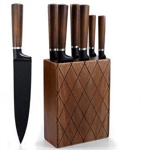 Wholesale Household Kitchen Cutlery <b>Set</b> Coated Wood Grain Stainless Steel Kitchen <b>Knife</b> <b>Set</b> with Wooden <b>Knife</b> Block - Product Image 1