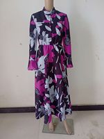 Robe longue à imprimé floral pour femmes grandes tailles, manches longues, taille haute, coupe évasée, robe de soirée élégante pour femmes africaines