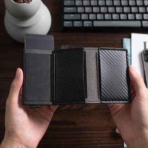 TILONSTAR TVC201 Minimalist Aluminum Business Carbon Fiber Card Holder Case Credit Leather <b>RFID</b> Pop up <b>Wallet</b> - Product Image 6