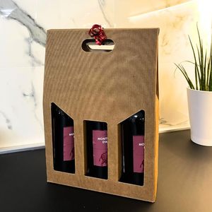 Wine Bottle Carrier <b>Box</b> <b>For</b> 3 Bottles Cardboard Gift Packaging With Handle - Product Image 5
