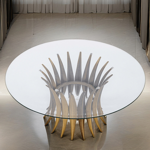 Juego de mesa de comedor de acero inoxidable clásico nórdico, tapa de cristal moderna multifunción para comedor, salón, hogar, Villa, hogar, Bar - Product Image 4