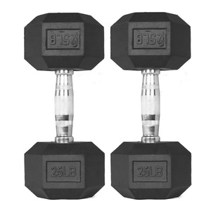 Thiết kế công thái học Hex cao su 25 lb quả tạ với đầu thép Báo Chí được trang bị và hàn vào mỗi tay cầm - Product Image 1