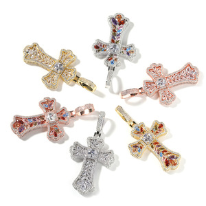 Collar con Colgante de Cruz de Zirconia Arcoíris en Forma de Espiga de Trigo, Joyería Hip Hop de Diseño Nuevo y Personalizado para Hombres y Mujeres - Product Image 6