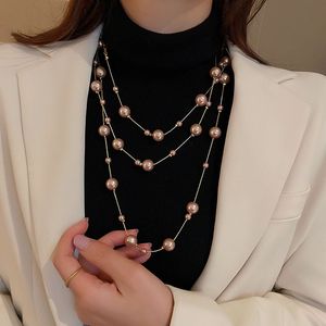 Bigiotteria <span class=keywords><strong>di</strong></span> Moda Inverno 2025 Collana Lunga <span class=keywords><strong>di</strong></span> <span class=keywords><strong>Perle</strong></span> Placcata in Oro Stile Elegante per Donna Catena Multistrato da Maglione - Product Image 2