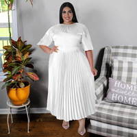 Robes maxi grande taille d'été 4XL 3XL, très vendues, plissées, col rond, manches longues bouffantes