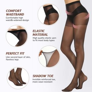 Pantimedias de cintura alta con control de abdomen para mujer, sexys, transparentes, con puntera reforzada, de alta elasticidad y efecto adelgazante - Product Image 3