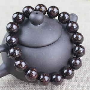 Bracelet de perles en bois de sang 12 mm rondes noires, style ethnique, bijoux unisexe pour usage quotidien - Product Image 1