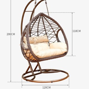 Porche extérieur moderne, jardin, balcon, chaise œuf suspendue, ensemble de balançoires pour deux personnes en osier et rotin avec support et coussins - Product Image 6