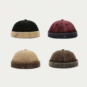 Gorra Docker de Algodón Lavado Bicolor con Efecto Desgastado Estilo Retro 2025 para Hombre, sin Visera, Estilo Hip Hop, Deportiva para Exteriores - Product Image 2