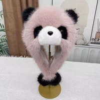 Venta al por mayor de fábrica: Nuevo gorro de moda de felpa con orejeras de panda para niños, forrado de lana, a juego para padres e hijos, gorro de juguete tipo jersey para exteriores.