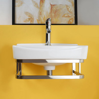 Lavabo mural simple en céramique de 18 pouces avec support carré en acier inoxydable pour appartement compact