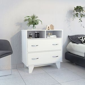 Commode Aaron White à 2 tiroirs et 2 étagères, meubles de chambre minimalistes - Product Image 1