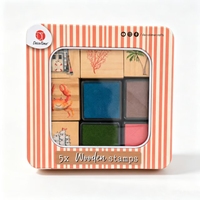 Kit de fabrication de tampons en caoutchouc avec 5 tampons en bois, 4 tampons encreurs colorés, boîte en métal pour la création de cartes, le scrapbooking, le journaling et la papeterie DIY