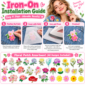 Lot de patchs floraux en gros : Rose, Marguerite, Tournesol, Tulipe, Œillet, Lotus – Appliques brodées à thermocoller pour décoration DIY - Product Image 5