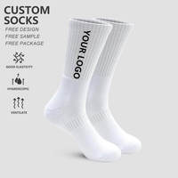 Chaussettes de sport personnalisées en nylon et coton noir, antidérapantes, pour le football, vente en gros, logo personnalisé, chaussettes blanches