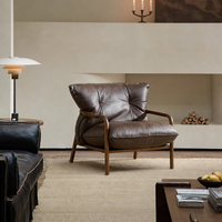 Fauteuil lounge de luxe moderne avec structure en bois de frêne, rembourrage en mousse haute résilience 45D et garnissage en plumes, fauteuil d'appoint pour salon