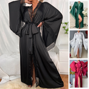 Lencería Sexy para Mujer, Babydoll de Satén con Encaje, Camisón de Manga Larga, Bata para Luna de Miel, Ropa de Dormir para el Hogar - Product Image 1